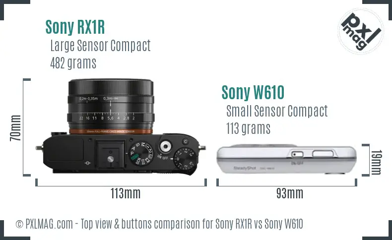 Sony RX1R vs Sony W610 top view buttons comparison