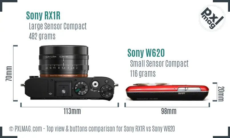 Sony RX1R vs Sony W620 top view buttons comparison