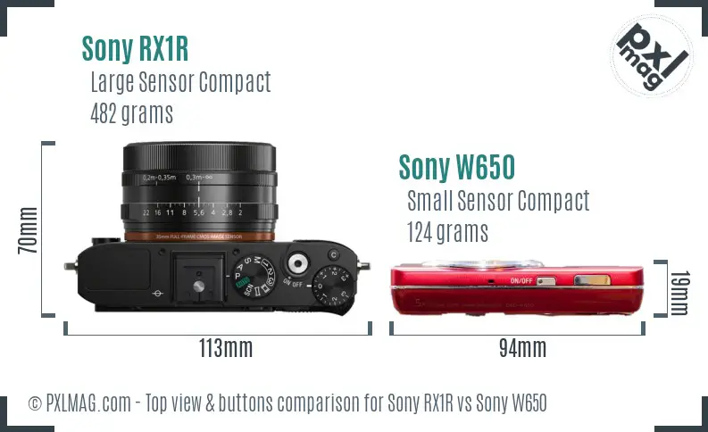 Sony RX1R vs Sony W650 top view buttons comparison