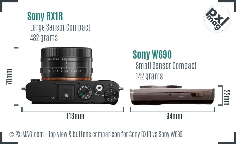 Sony RX1R vs Sony W690 top view buttons comparison