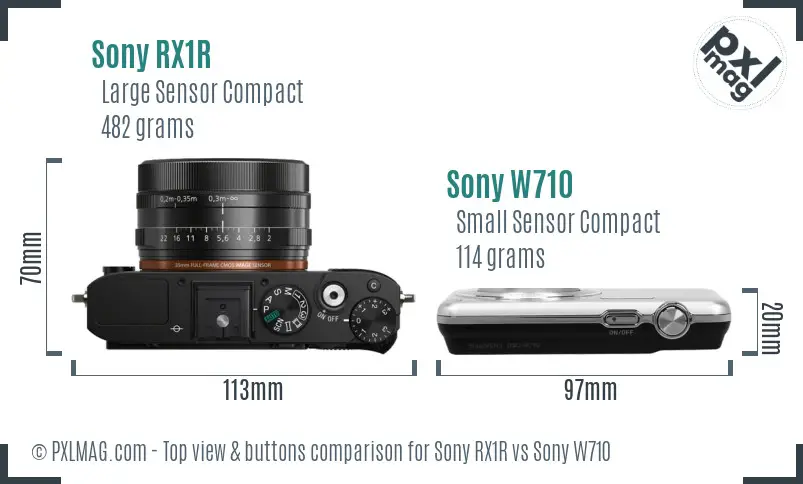 Sony RX1R vs Sony W710 top view buttons comparison
