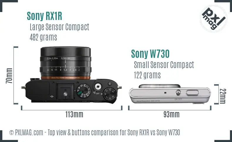 Sony RX1R vs Sony W730 top view buttons comparison