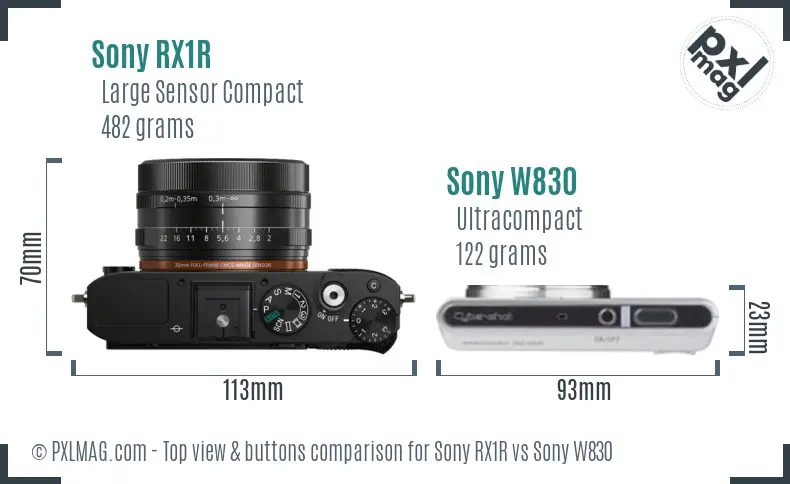 Sony RX1R vs Sony W830 top view buttons comparison