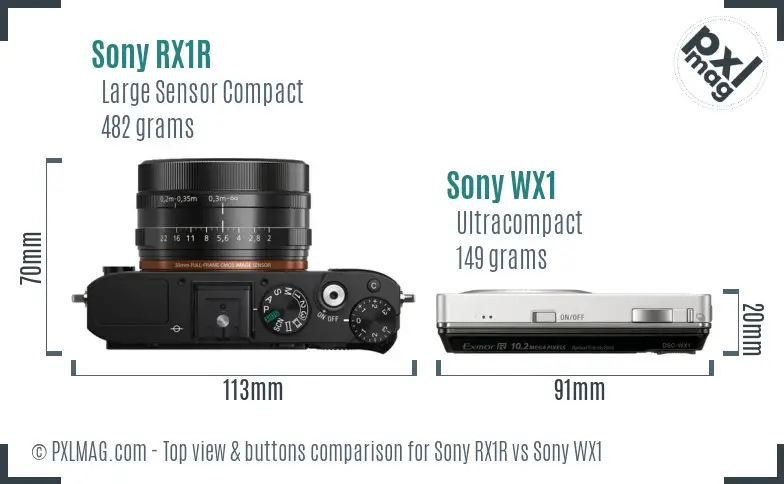 Sony RX1R vs Sony WX1 top view buttons comparison