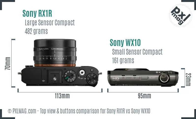 Sony RX1R vs Sony WX10 top view buttons comparison