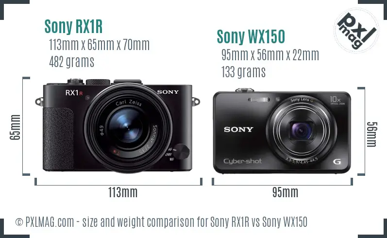 Sony RX1R vs Sony WX150 size comparison