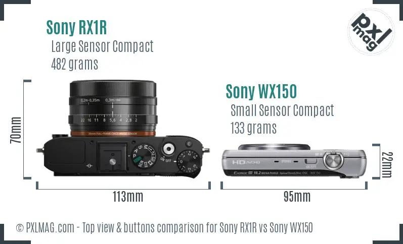 Sony RX1R vs Sony WX150 top view buttons comparison