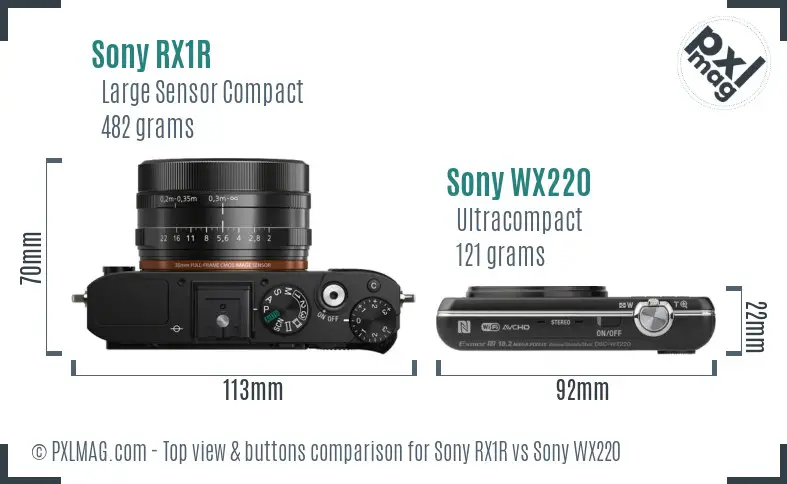 Sony RX1R vs Sony WX220 top view buttons comparison