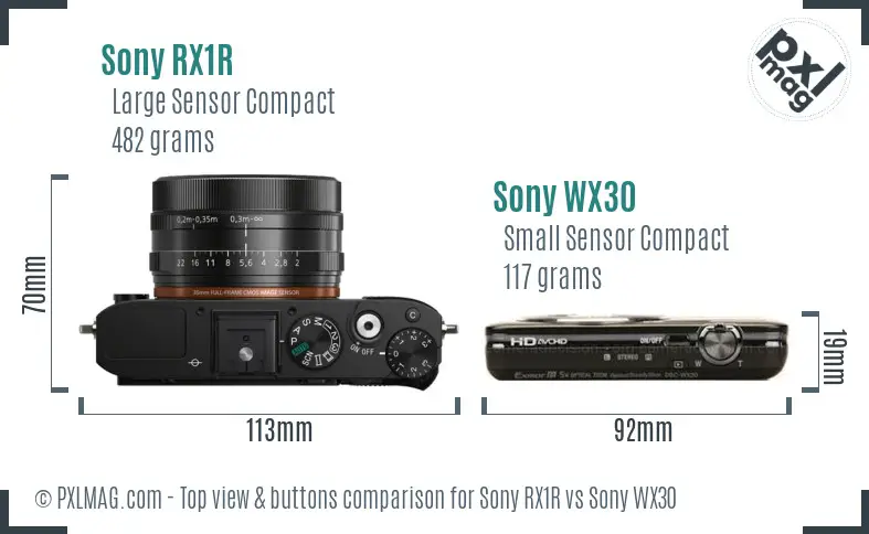 Sony RX1R vs Sony WX30 top view buttons comparison