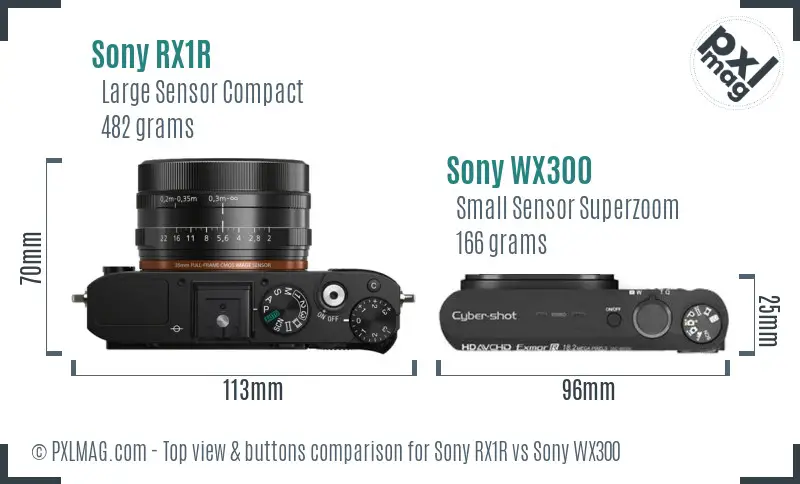 Sony RX1R vs Sony WX300 top view buttons comparison
