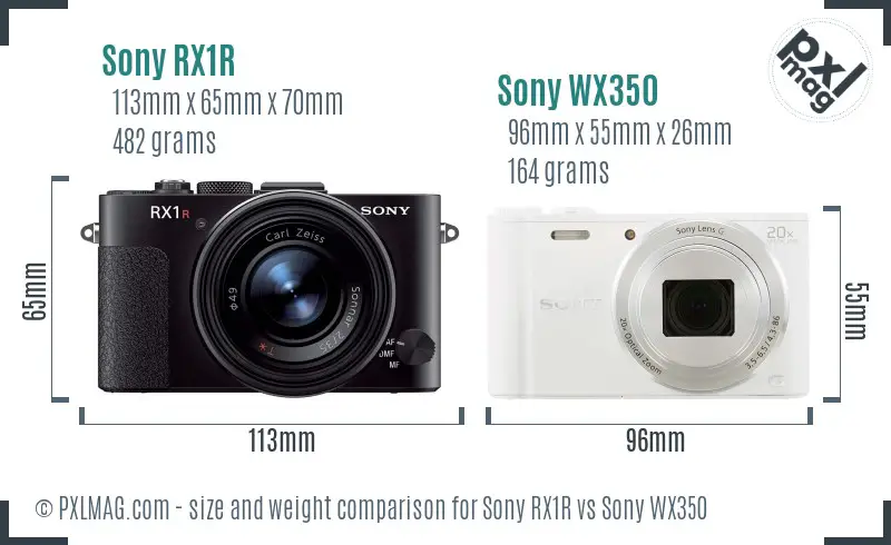 Sony RX1R vs Sony WX350 size comparison