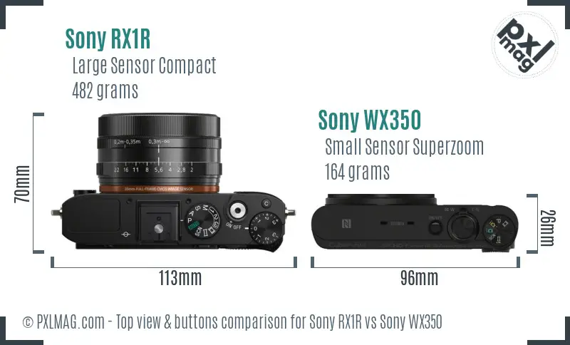 Sony RX1R vs Sony WX350 top view buttons comparison