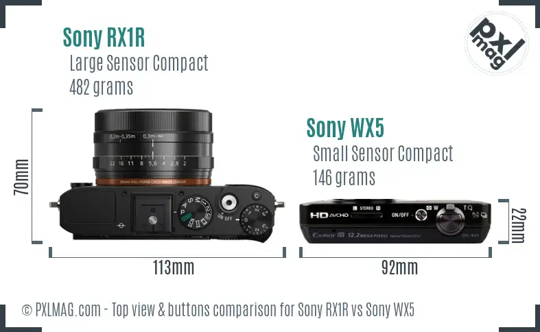 Sony RX1R vs Sony WX5 top view buttons comparison