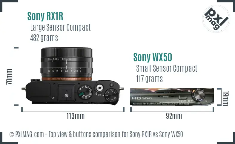 Sony RX1R vs Sony WX50 top view buttons comparison