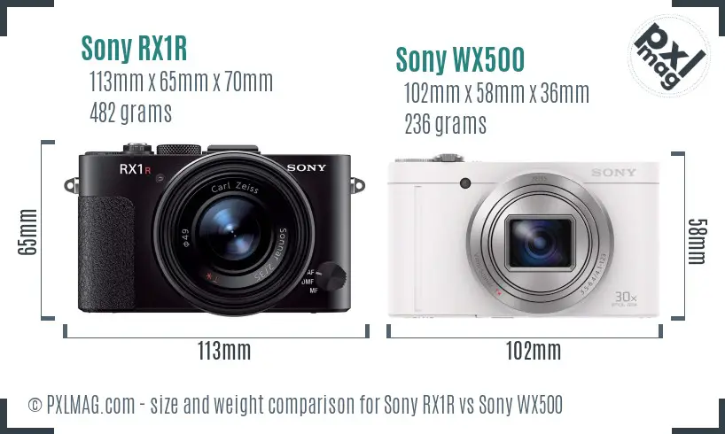 Sony RX1R vs Sony WX500 size comparison
