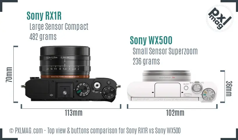 Sony RX1R vs Sony WX500 top view buttons comparison