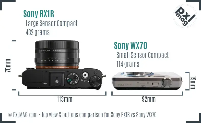 Sony RX1R vs Sony WX70 top view buttons comparison