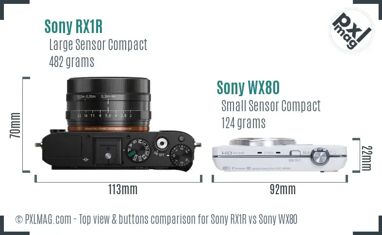 Sony RX1R vs Sony WX80 top view buttons comparison