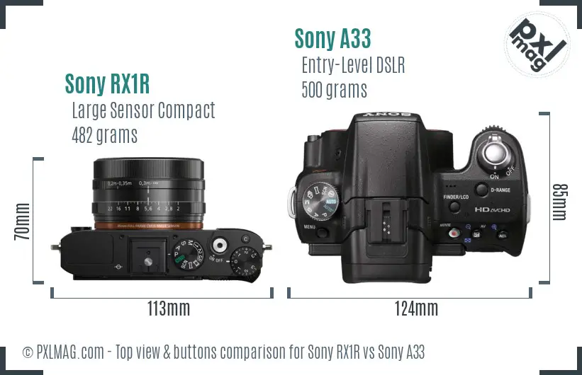 Sony RX1R vs Sony A33 top view buttons comparison