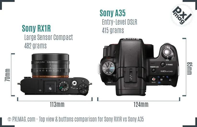 Sony RX1R vs Sony A35 top view buttons comparison