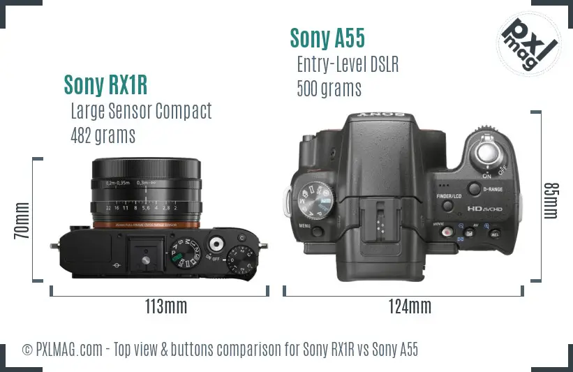 Sony RX1R vs Sony A55 top view buttons comparison