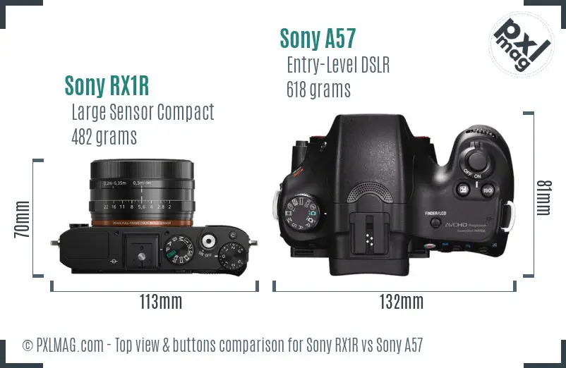 Sony RX1R vs Sony A57 top view buttons comparison