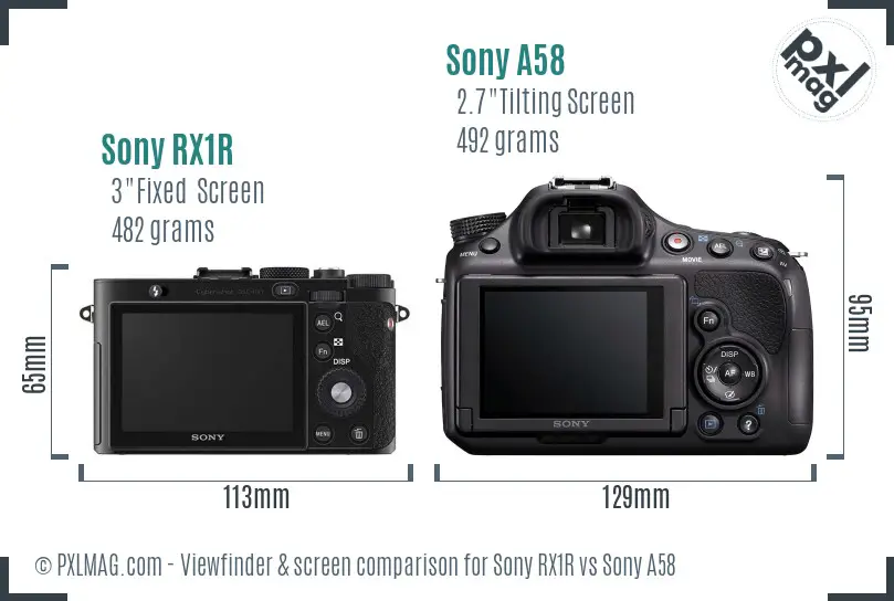 Sony RX1R vs Sony A58 Screen and Viewfinder comparison