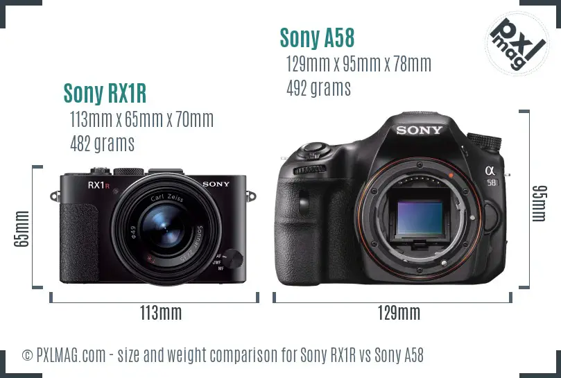 Sony RX1R vs Sony A58 size comparison