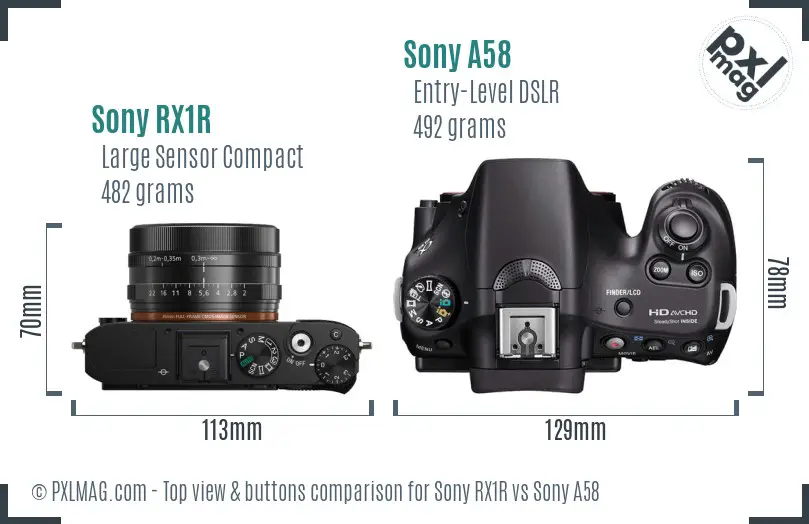 Sony RX1R vs Sony A58 top view buttons comparison