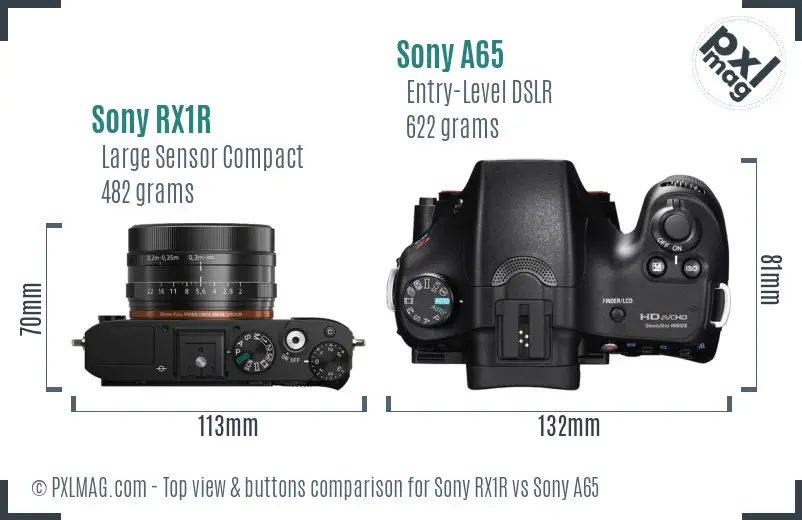 Sony RX1R vs Sony A65 top view buttons comparison
