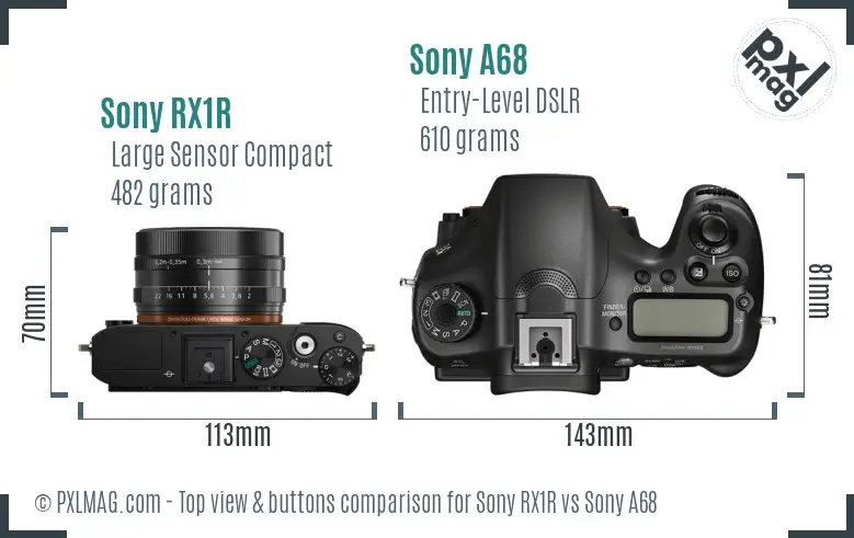 Sony RX1R vs Sony A68 top view buttons comparison