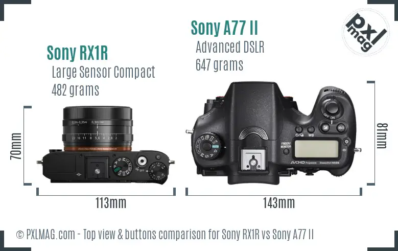 Sony RX1R vs Sony A77 II top view buttons comparison
