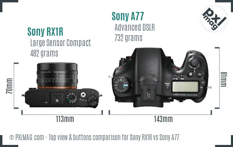 Sony RX1R vs Sony A77 top view buttons comparison