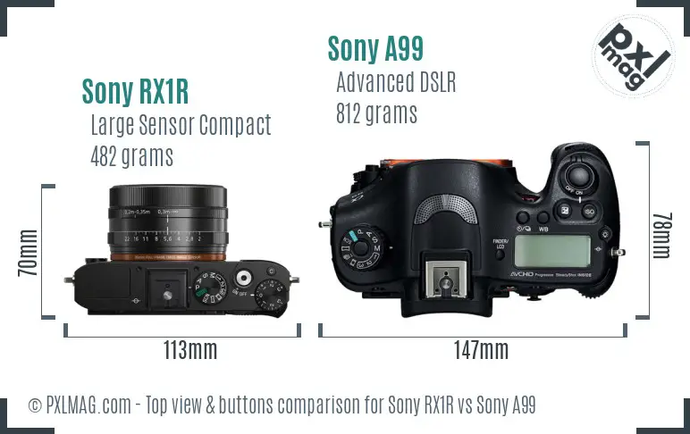 Sony RX1R vs Sony A99 top view buttons comparison