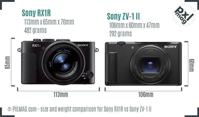 Sony RX1R vs Sony ZV-1 II size comparison