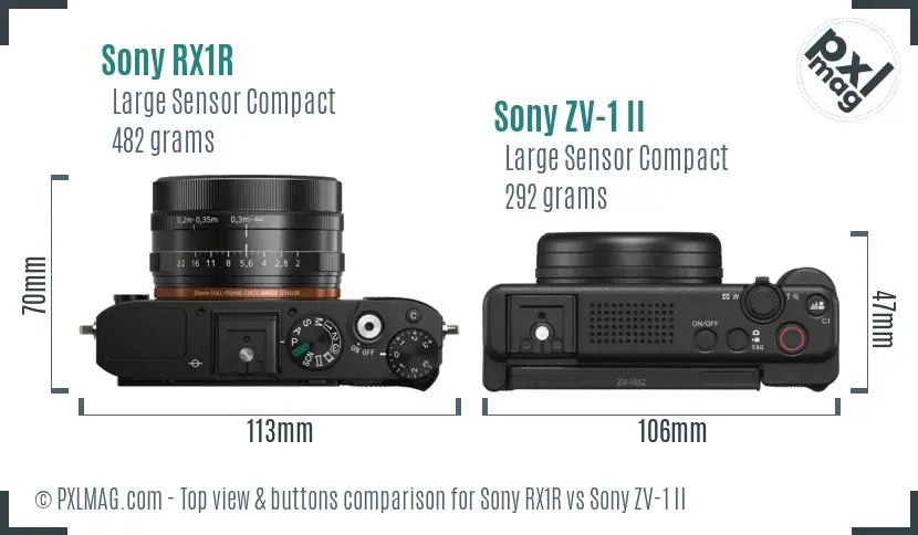 Sony RX1R vs Sony ZV-1 II top view buttons comparison