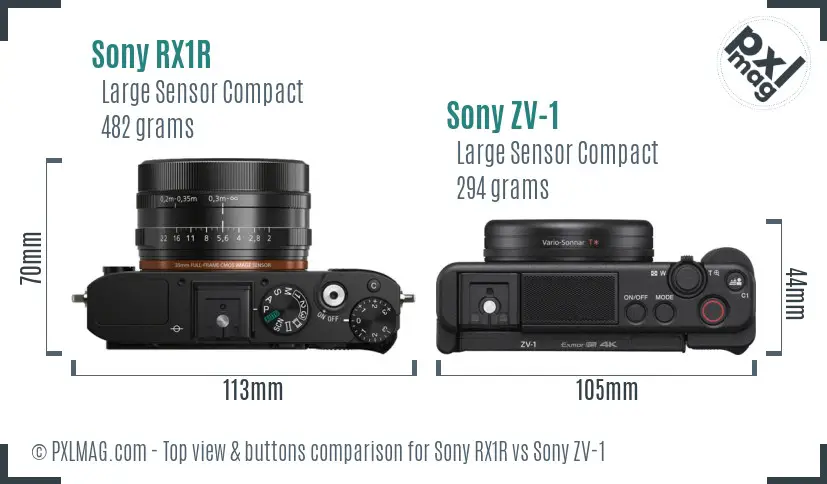 Sony RX1R vs Sony ZV-1 top view buttons comparison