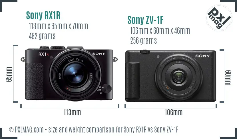 Sony RX1R vs Sony ZV-1F size comparison