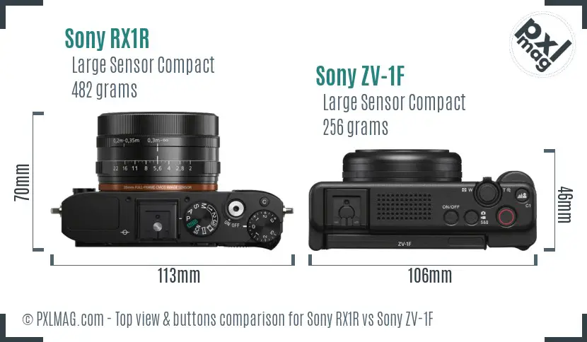 Sony RX1R vs Sony ZV-1F top view buttons comparison