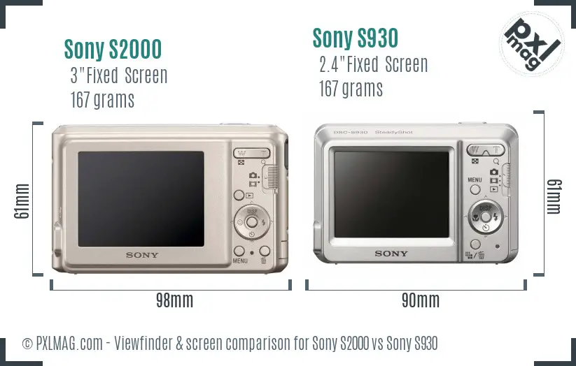 Sony S2000 vs Sony S930 Screen and Viewfinder comparison