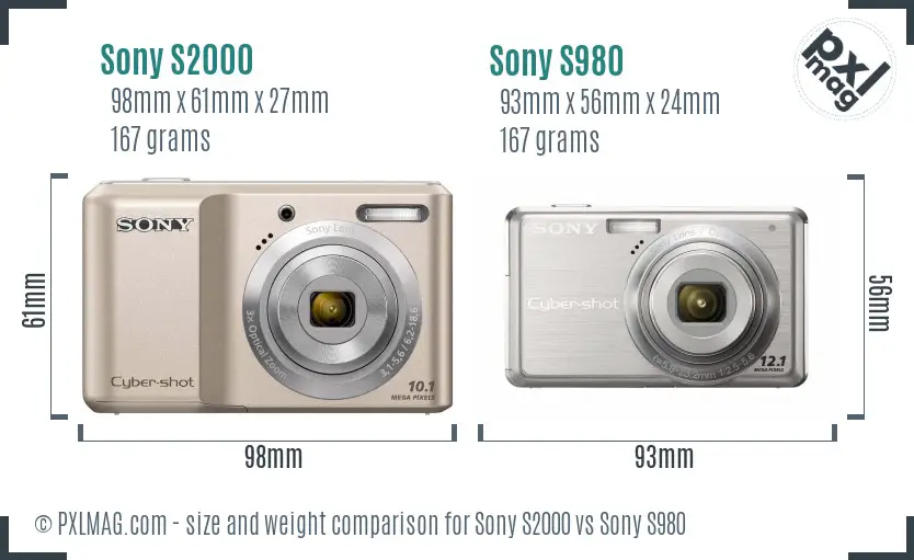 Sony S2000 vs Sony S980 size comparison