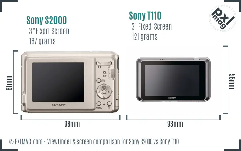 Sony S2000 vs Sony T110 Screen and Viewfinder comparison