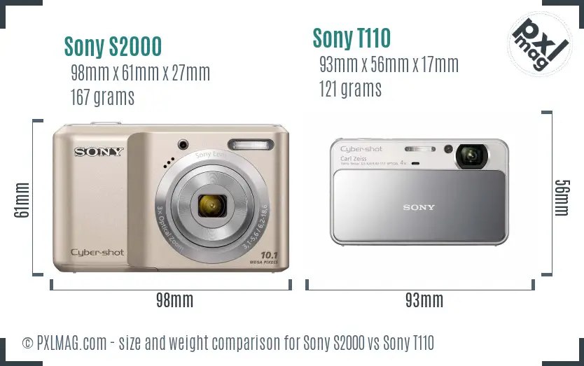 Sony S2000 vs Sony T110 size comparison