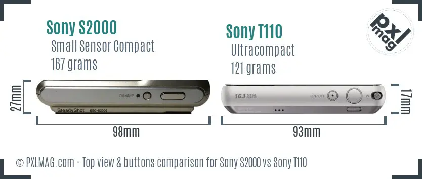 Sony S2000 vs Sony T110 top view buttons comparison