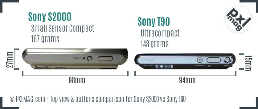 Sony S2000 vs Sony T90 top view buttons comparison