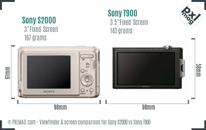 Sony S2000 vs Sony T900 Screen and Viewfinder comparison