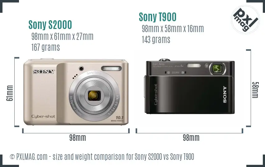 Sony S2000 vs Sony T900 size comparison