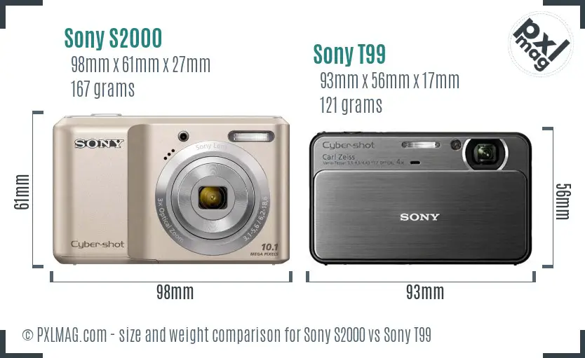 Sony S2000 vs Sony T99 size comparison