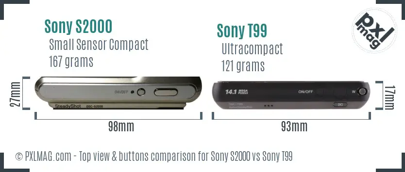 Sony S2000 vs Sony T99 top view buttons comparison