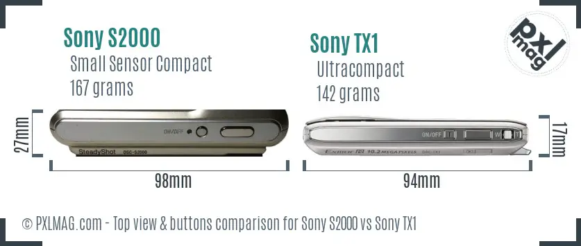 Sony S2000 vs Sony TX1 top view buttons comparison